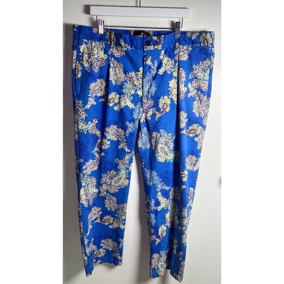 Houston White X Target Adult Blue Floral Chino Pleated Cotton Stretch Pants XL - Picture 2 of 9